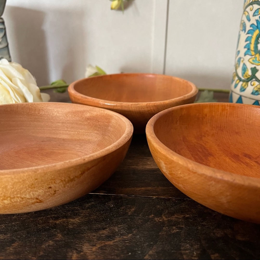 3 Small Wooden Bowl Set